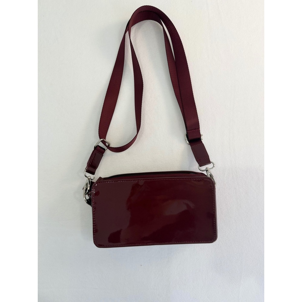 HKWP Crossbody Bag Womens Burgundy Patent Wallet Purse Adjustable Strap Preppy